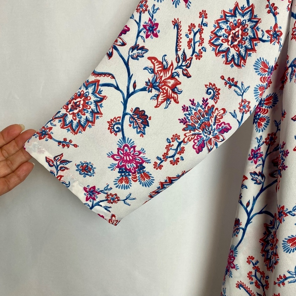 Style & Co. Womenʻs White | Blue Floral 3/4 Sleeve Button Down Blouse Large - Picture 5 of 7